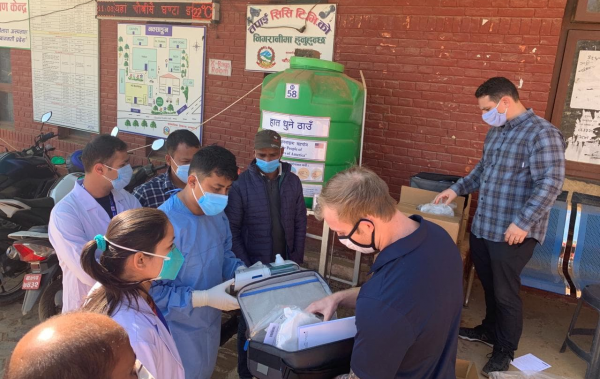Members of the United States Department of Defense team living in Nepal donate medical equipment to district hospitals throughout Nepal to assist in the COVID-19 pandemic