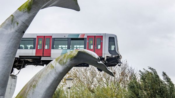 Sculpture of whale’s tail saves train from being derailed in Netherlands