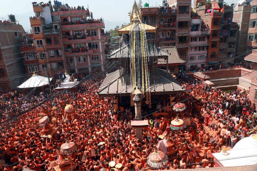 Bisket Jatra being celebrated at Bhaktapur