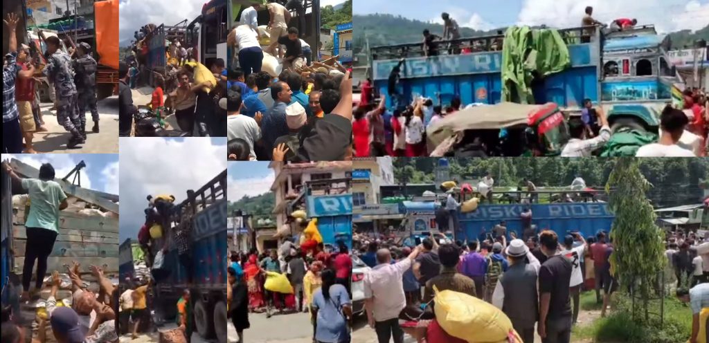 Farmers loot fertilizer-laden trucks in Dhading; video goes VIRAL
