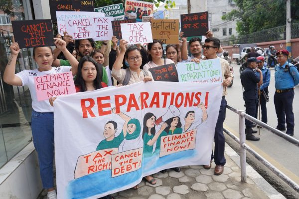 Kathmandu Climate Activists Protest Outside French Embassy, Demand Reparations at Paris Summit
