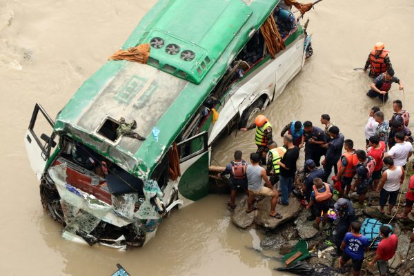 Bus plunges into Trishuli river, 8 Died, 15 injured passengers rescued