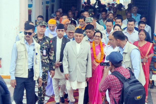 President Paudel performs worship at Janaki Temple