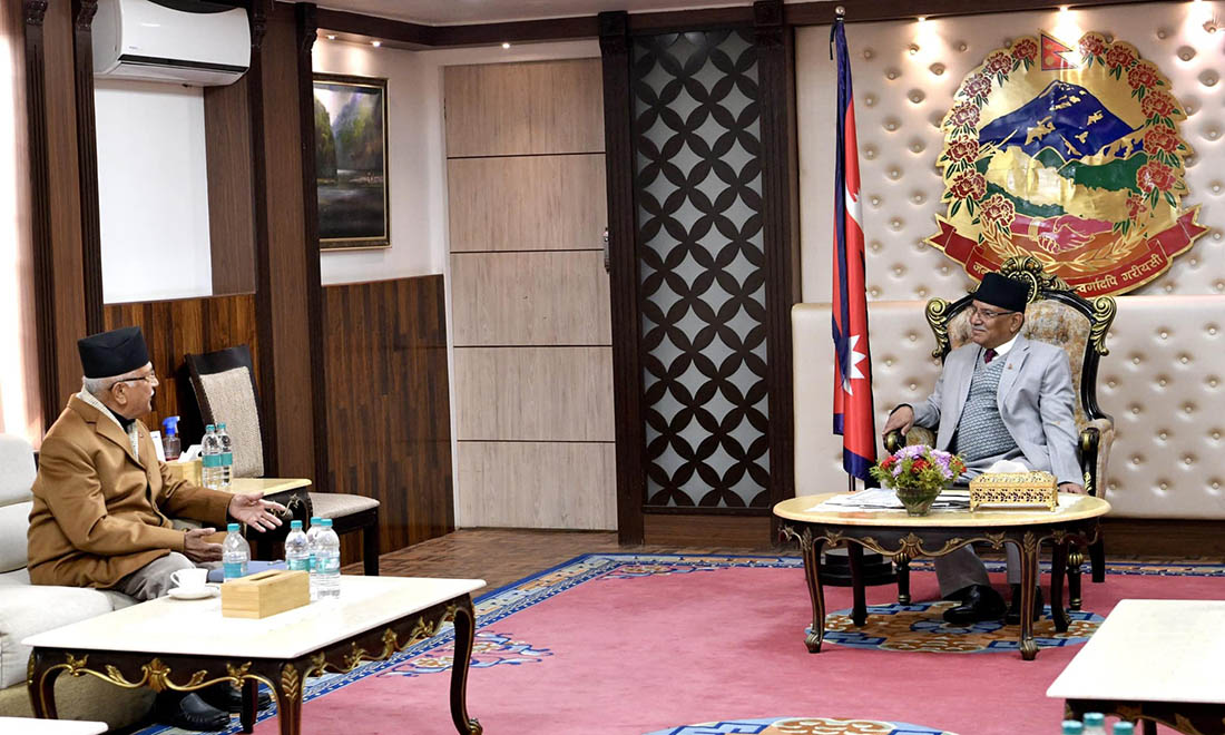 Discussion Between Prime Minister Prachanda and CPN (UML) Chair Oli in Baluwatar