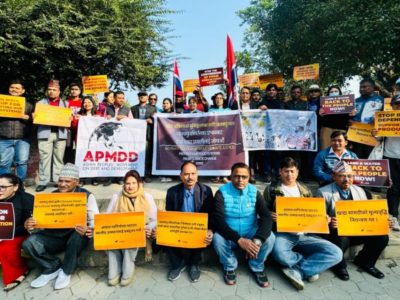 Climate activists stage protest in Kathmandu demanding climate-resilient food systems as natural disasters hit agricultural sector