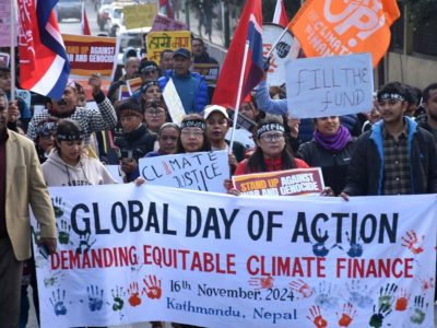 Climate activists march in Kathmandu demanding equitable and just climate finance at COP29. More than 150 actions held in 24 countries