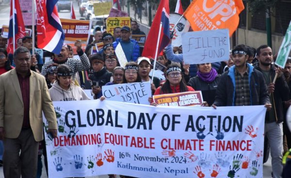 Climate activists march in Kathmandu demanding equitable and just climate finance at COP29. More than 150 actions held in 24 countries