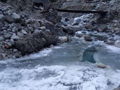 Freezing Lakes and Streams in Manang Attract Tourists Despite Harsh Winter