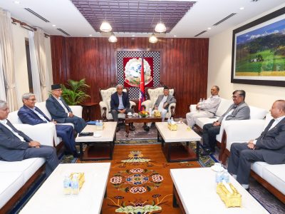 Top Leaders of Three Major Parties Hold High-Level Talks with PM Oli at Baluwatar