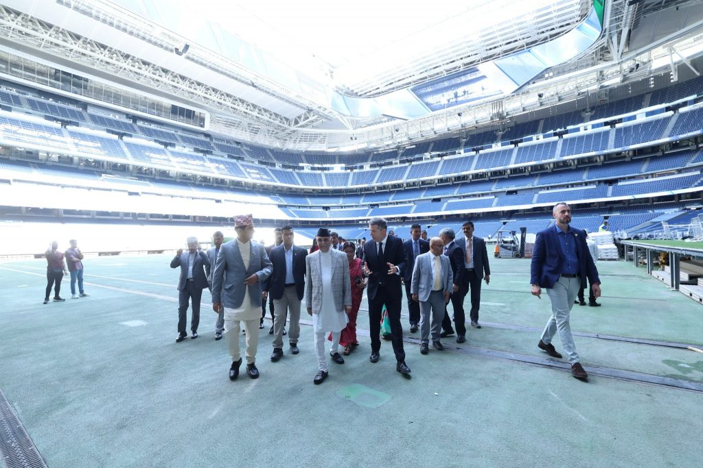 PM Oli Visits Real Madrid’s Santiago Bernabeu Stadium, Receives Jersey