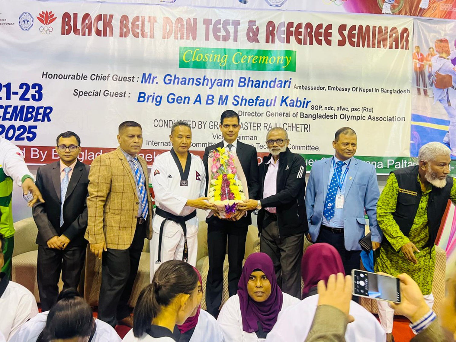 Nepali Grand Master Raju Chhetri Successfully Concludes Taekwondo Black Belt Dan Promotion and Referee Seminar in Bangladesh